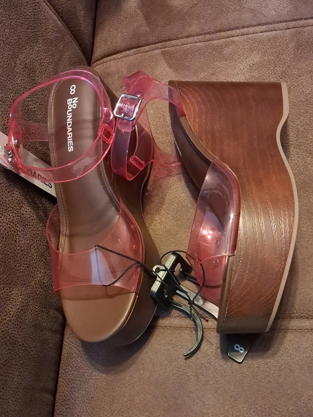 No Boundaries Pink Jelly Strap Platform Wedge Sandals Size 8